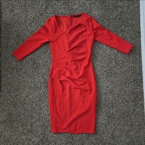 New York & Company Red Midi Bodycon Dress Size M Long Sleeve Fitted